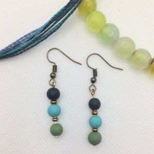 Matte Blue, Green, Gold, & Navy Beaded Earrings